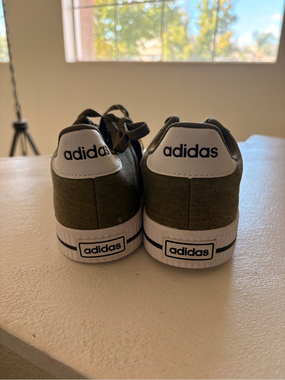 adidas Women’s Olive Green Canvas Sneakers with White Stripes - NEW - Picture 4 of 5